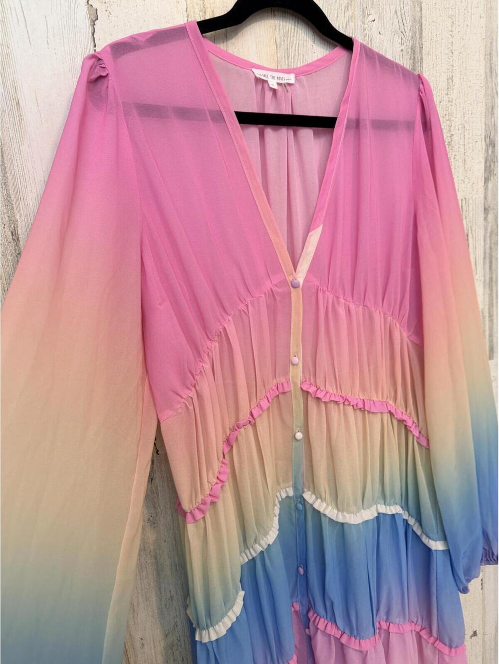 SOLD Women's Size XL Ombre Rainbow Tiered Ruffle Maxi Dress - Picture 12 of 15